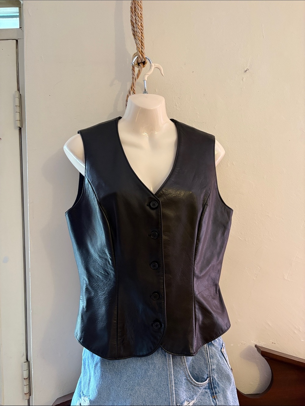 Danier Black Leather Button-Front Vest